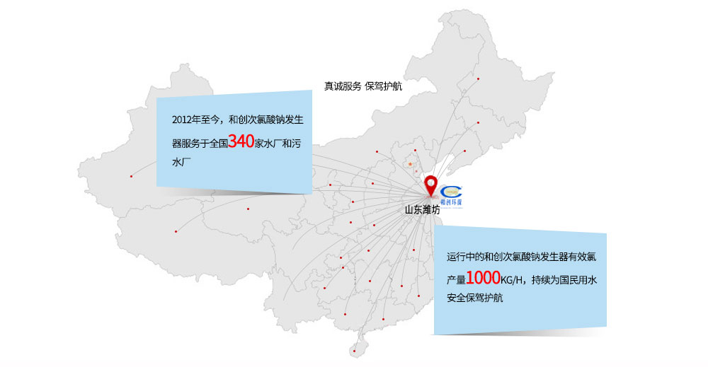 賀：2012年至今，和創(chuàng)次氯酸鈉發(fā)生器已服務(wù)于全國(guó)340家水廠和污水廠